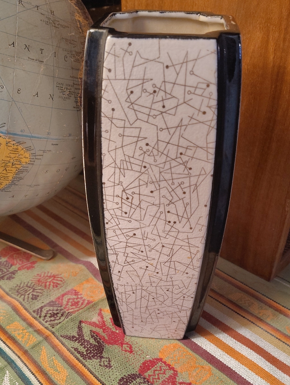 Mid-Century Modern Ceramic Accent Vase in Black and Cream